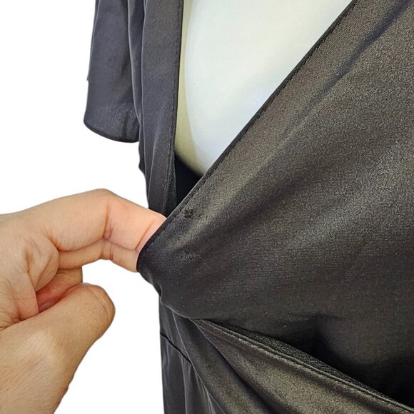 Baltic Born Silky V-Neck High Low Wrap Dress Size XXL Black Satin Short Sleeve - Picture 7 of 10